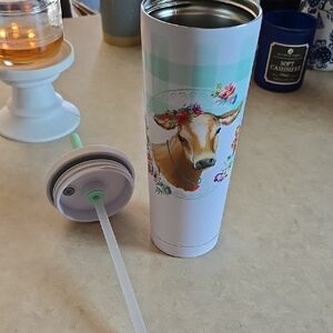 ❌️ SOLD❌️  Floral Cow Tumbler with Straw